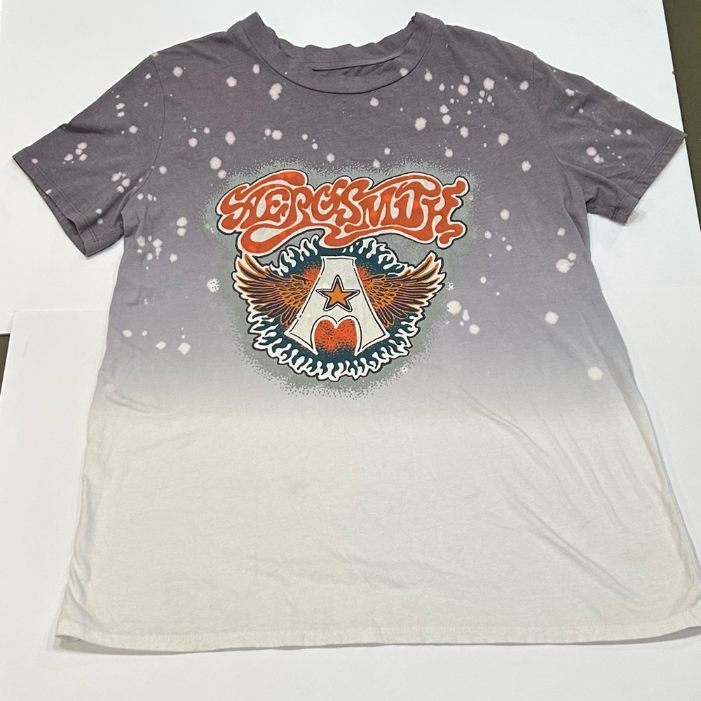 Boutique Aerosmith Oversized Gradient Gray and White Graphic T-Shirt